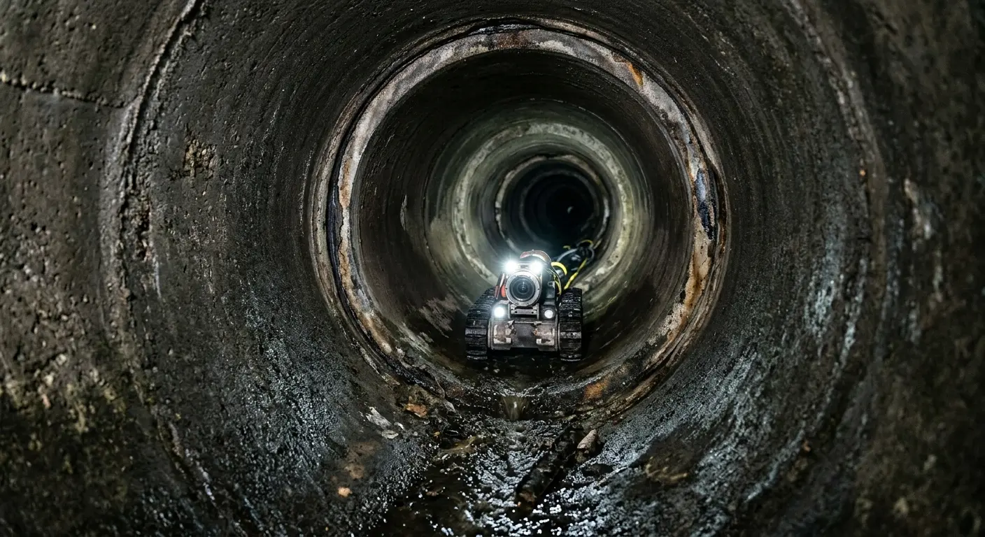 Robotic sewer camera inspecting pipe interior for Sewer Line Cleaning in Jasper